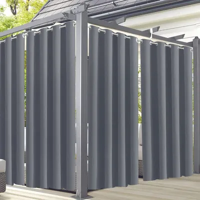 Image de Rideaux occultants imperméables à œillets - gris clair - isolants thermiques - protection visuelle - jardin/terrasse - 4 panneaux.