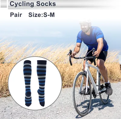 Produktbild von Radfahr Socken Anti Reibung Outdoor Fahrrad Socken Dunkelblau Hellblau Grau S-M Neutral Unisex 1 Paar Vier Farbstreifen