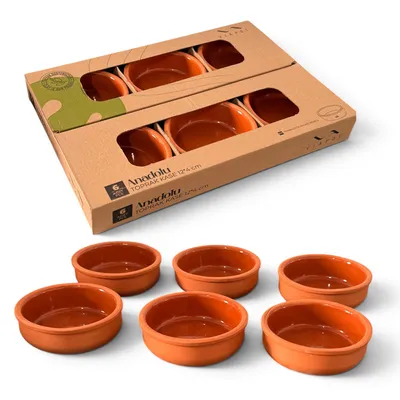 Produktbild von Vienberg 6er Set Terracotta Tapas Tonschalen 250 ml, cazuela Güvec Auflaufformen Schale