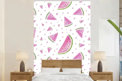 Produktbild von MuchoWow® Fototapete für Wohnzimmer oder Schlafzimmer Wandtapete Vinyl Motivtapete Wassermelone - Aquarell - Pastell - 225x350 cm - Schlafzimmer tapete