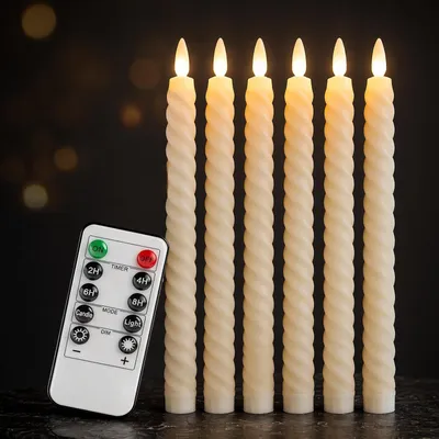 Produktbild von LED Stabkerzen 6er Set Elfenbein mit Timer & Fernbedienung, dimmbar 25,5 cm
