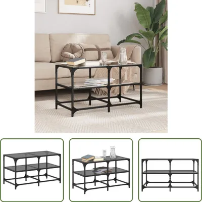 Zdjęcie produktu dla The Living Store Stolik kawowy ze szklanym blatem czarny 78,5x40x45 cm stalowy
