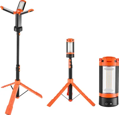 Produktbild von SucceBuy LED-Baustrahler mit Stativ, tragbare Arbeitsleuchte, wiederaufladbares Campinglicht, 3 Lampenköpfe, abnehmbarer Stativständer, 2200 Lumen, dimmbar von 3000 K bis 6500 K, ideal für Baustellenbeleuchtung