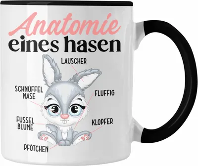 Produktbild von Trendation - Hasen Tasse Geschenk Hasen-Besitzer Kaninchen Kinder Anatomie Eines Hasen (Schwarz)