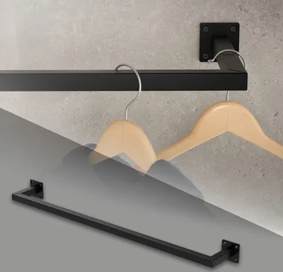 Produktbild von ML-Design obdĺžnikový vešiak na šaty na stenu, 12x90 cm, čierny, z ocele, vešiak na šaty v tvare U, vrátane montážneho materiálu