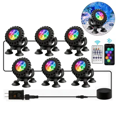 Produktbild von RGB Unterwasser-Teichbeleuchtung,Bluetooth-App-Steuerung und Fernbedienung, wasserdicht, Farbwechsel Gartenlicht für Garten, Hof und Bäume, 6er Set