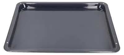 A dark gray baking tray with a slightly raised edge, shown from a slightly elevated angle against a white background.