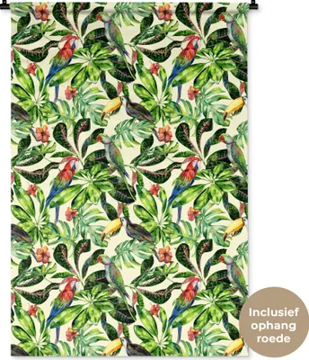 Produktbild von MuchoWow® Wandteppich Wandbehang Hibiskus - Blumen - Vögel 90x135 cm Tapisserie Dekoration Wandtuch - Baumwolle - Wandskulptur