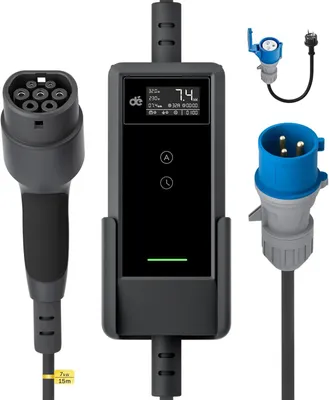Image de Borne de recharge mobile CEE, 7,4 kW, 15 mètres, monophasée, avec câble de type 2 et écran numérique