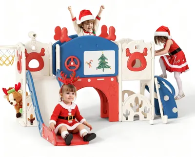 Produktbild von Kinderrutsche - Kunststoff Kleinkindrutsche - 11-in-1 Spielset - Kletterleiter - Basketballkorb - Montessori Spielzeug für Kleinkinder - Rot