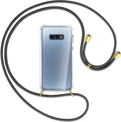 Produktbild von Handykette Backcover-Schutzhülle mit Band (Metall goldfarben) für Samsung Galaxy S10e - dunkelgrau