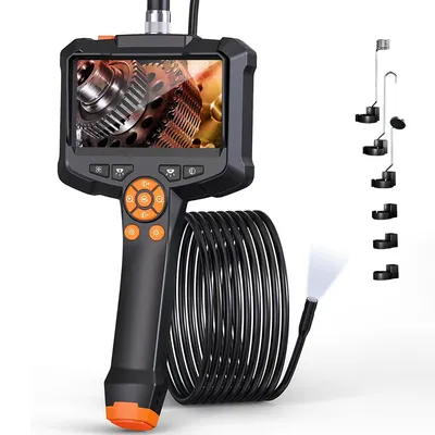 Produktbild von Industrie-Endoskop 1080P mit 4,3-Zoll-IPS Bildschirm, IP67 wasserdicht, 5m Kabel, Zubehör Magnet/Haken/Seitenspiegel für Auto & Rohr