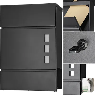 Produktbild von Melko Briefkasten mit Zeitungsrolle Mailbox Postkasten - Schwarz