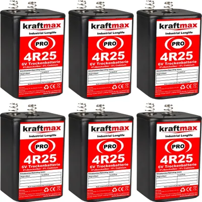 Produktbild von kraftmax 6er Pack 4R25 PRO - 6V Hochleistungs- Industrial Longlife Blockbatterie - 6 Volt Batterie Block - NEUSTE GENERATION 4R25X