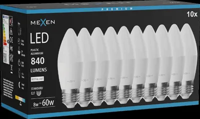 Produktbild von Mexen Nova 10x LED-Glühbirne E27, C37, 8W, Neutral - 4000K, 840 lm - L102-E27-0840-01x10