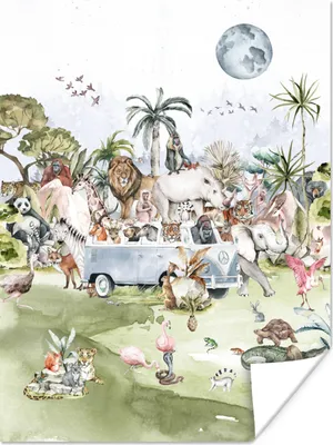 Produktbild von MuchoWow® Poster Dschungel - Bus - Tiere - Kinder - Pflanzen 30x40 cm - Wandplakat - Poster Kinderzimmer