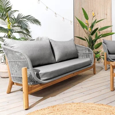 Produktbild von riess-ambiente Wetterfestes Gartenlounge Set ROPE grau natur Akazienholz Aluminium inkl. Tisch Sitzpolster Gartenset Balkonset Gartenmöbel