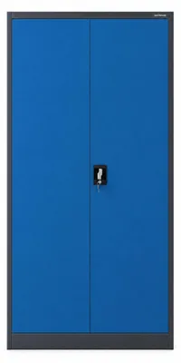 Image de Armoire de classement avec compartiment secret, armoire métallique, armoire de bureau, en tôle d'acier, revêtement par poudre. Dimensions : 185 cm x 90 cm x 45 cm. Couleur : anthracite-bleu
