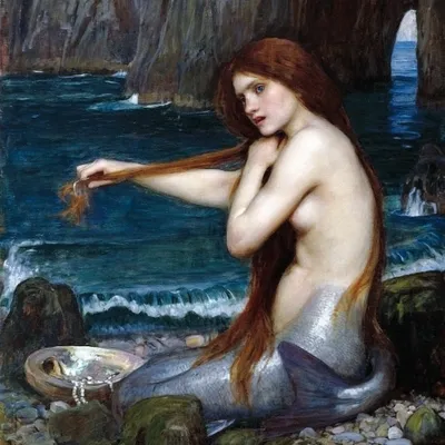 Obrázok produktu pre John William Waterhouse art print obrázok - Morská panna, 1900, detail (70 x 70 cm)