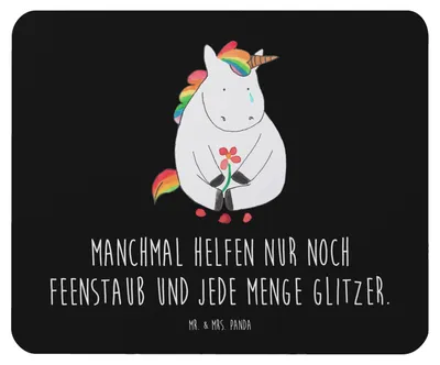 Produktbild von Mr. & Mrs. Panda Mauspad Einhorn Traurig - Schwarz - Geschenk, Liebe, Unicorn, Blume, mousematte, Mousepad, Einhörner, laptop, Trauer, pc mausunterlage, Mouse Pad