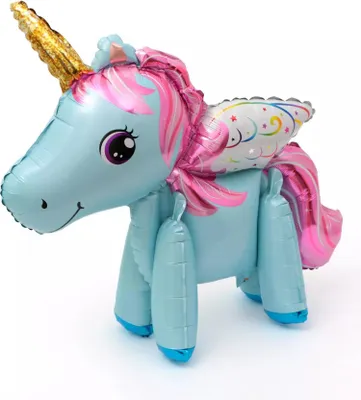 Immagine prodotto di Palloncino in foil 3D unicorno, blu con criniera rosa, ca. 45 cm