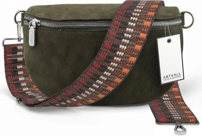 Produktbild von ARTVALL - Umhängetasche aus Wildleder, Klein mit verstellbarem Schultergurt, abnehmbares Taschenband, Crossbody Bag in Dunkelgrün