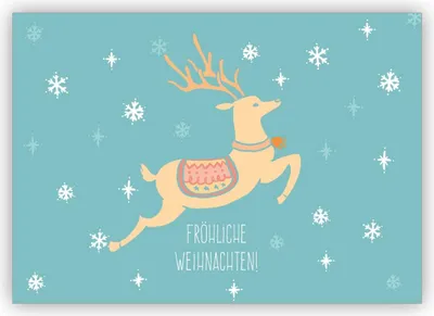 Produktbild von 4x Schöne Weihnachtskarte mit springendem Hirsch: Frohe Weihnachten
