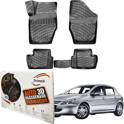 Produktbild von Trimak Autofußmatten kompatibel mit Peugeot 307 Auto Allwetter Gummimatten