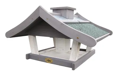 Produktbild von HABAU Vogelhaus Grßnland mit Futtersilo und Stßnder - Grau-weißes Futterhaus mit Dach aus Zinkblech und Bitumenpappe