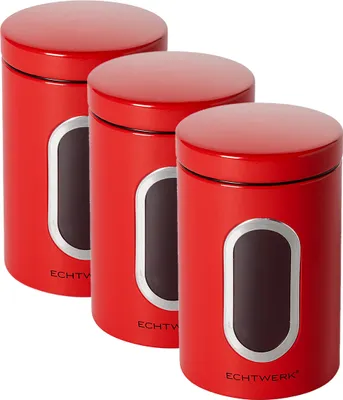 Produktbild von Echtwerk Vorratsdose 3er Set - Metalldose mit luftdichtem Deckel und großem Sichtfenster, Farbe:Rot