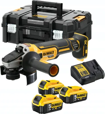 Zdjęcie produktu dla DeWALT DCG405P3-QW - Zestaw akumulatorowej szlifierki kątowej bezszczotkowej, 18V/125mm, 3 akumulatory 5.0Ah, walizka T-STAK