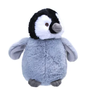 A stuffed toy penguin on a white background.