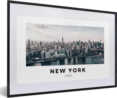 Produktbild von MuchoWow® Gerahmtes Poster Amerika - New York - Skyline 60x40 cm - Poster mit Schwarzem Bilderrahmen Wandposter Rahmen Foto Bilder - Schlafzimmer - Plakat in Rahmen - Drucken