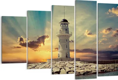 Produktbild von Bild auf Leinwand - Leinwandbild - Leuchtturm Wasser Meer Steine - 150x100cm - Wand Bild - Wanddeko - Leinwanddruck - Bilder - Kunstdruck - Leinwand bilder - Wandkunst - EG150x100-2895