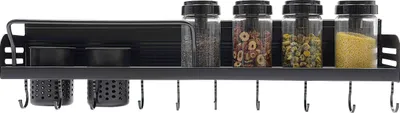 Produktbild von 60cm Wand Gewürzregal hängend mit Haken Kücheregal schwarz