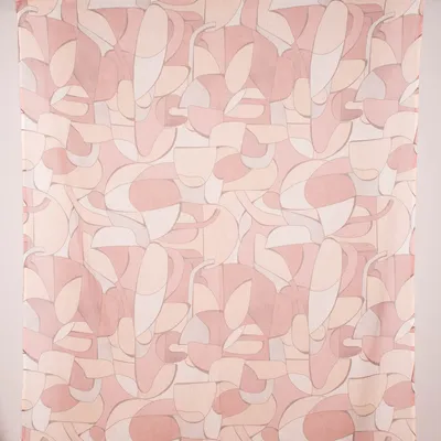 Produktbild von Gardinenstoff Meterware Dekostoff halbtransparent Gitterstruktur Retro Formen rosa 150cm