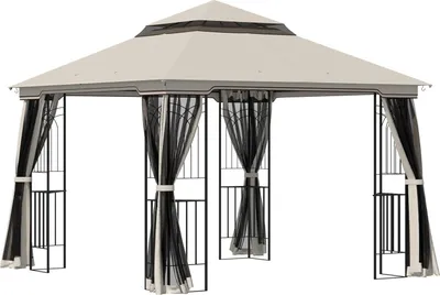 Produktbild von Gartenpavillon Mit Doppeldach Pavillon Gartenzelt Festzelt Partyzelt Mit 4 X Seitenwand Metall+Polyester Beige 2,99 X 2,99 X 2,74 M