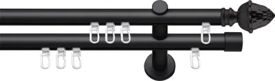 Produktbild von SN Deco Gardinenstange Innenlauf Nantes, 19 mm, 2-läufig, Stahl, Komplett-Set mit Ringen, Profilträger, 100 cm, schwarz