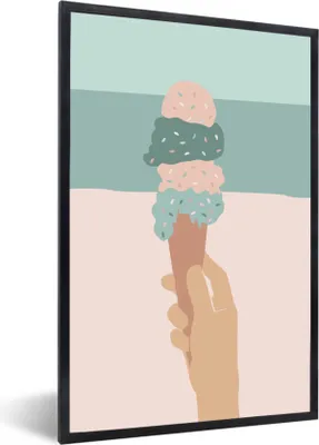 Produktbild von MuchoWow® Gerahmtes Poster Sommer - Eiswaffel - Hand 20x30 cm - Poster mit Schwarzem Bilderrahmen Wandposter Rahmen Foto Bilder - Drucken - Bilder Poster im Rahmen