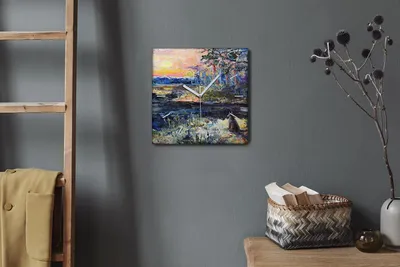 Produktbild von Coloray Hodiny Unikátní 30x30 cm  Tiché hodiny Pro obývací pokoj a kuchyň Nástěnné hodiny Plátno Bílé ručičky hodin - Las Tier Sunset
