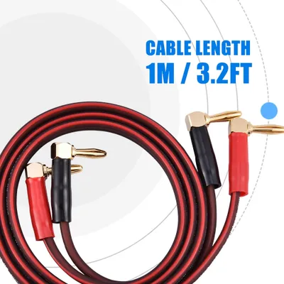 Imagen del producto de Cable de altavoz de alta fidelidad, de cobre puro, con conectores tipo "L" en ángulo recto y terminales tipo "plátano", cable de conexión, rojo y , 1 metro