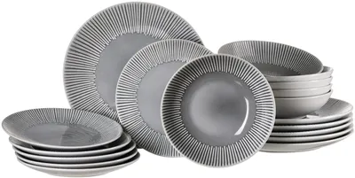 Tafelset Banda grau, 18-teilig, 6 Teller, 6 Suppenteller, 6 Frühstücksteller
