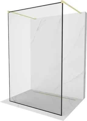 Produktbild von Mexen Kioto freistehende Duschwand 100 x 200 cm, schwarzes Muster 8 mm, gebürstetes Gold - 800-100-002-55-70
