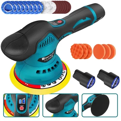 Immagine prodotto di Set di lucidatrici per auto - Lucidatrice orbitale a batteria - Senza fili - 2 batterie - Set di lucidatura per auto da 22 pezzi