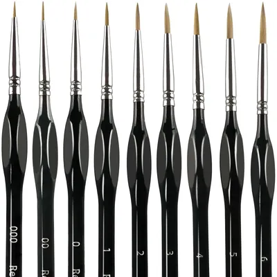 Produktbild von 9-teiliges Miniaturpinsel-Set - Detailpinsel mit feiner Spitze - Modellbau und Kunstmalerei - 9 Stück
