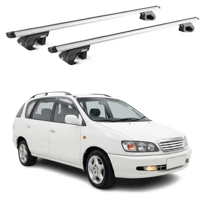 Productafbeelding van Draagbalken, basissteunen voor Toyota Picnic, bouwjaar 1996-2001, 90 kg draagvermogen, aluminium, grijs, 2 stuks, AI-gegenereerde afbeelding