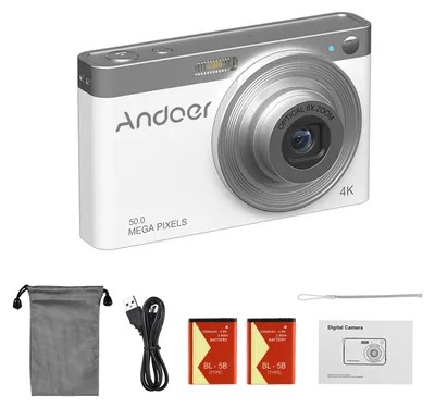 Obrázek produktu pro Přenosná digitální kamera s rozlišením 4K, 50 MP, 2,88palcový IPS displej, automatické zaostřování, 16násobný zoom, natáčení videa, vestavěný blesk – pro děti