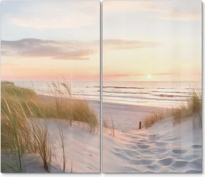 Produktbild von DEQORI Herdabdeckplatte Glas 2-tlg 'Abendruhe am Strand' Abdeckplatte Küche Glaskeramikkochfeld Herd