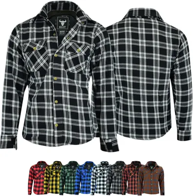 Produktbild von Herren Motorradhemd Lumberjack Holzfäller Hemd motorradjacke mit Protektoren, Größe:52/L, Farbe:Schwarz