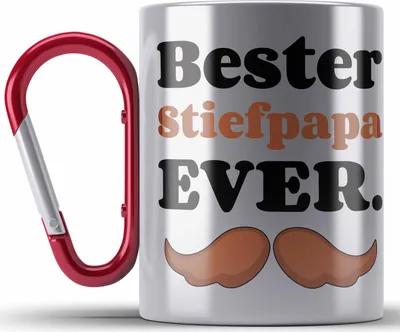 Produktbild von Trendation - Bester Stiefpapa Ever Geschenk Edelstahl Tasse Karabiner Stiefvater mit Spruch Vatertag Geburtstag Vatertagsgeschenk (Rot)